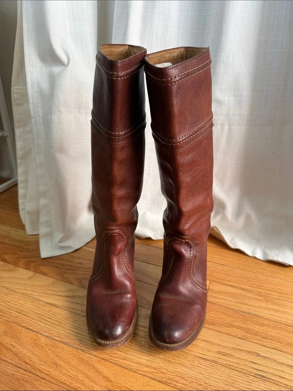 Vintage Frye Women's Brown Leather Mid-Calf Heeled Boots